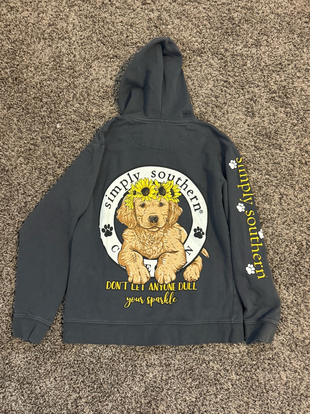 Simply Southern Womens small hooded Pullover - Sunflower/Puppy/Preppy